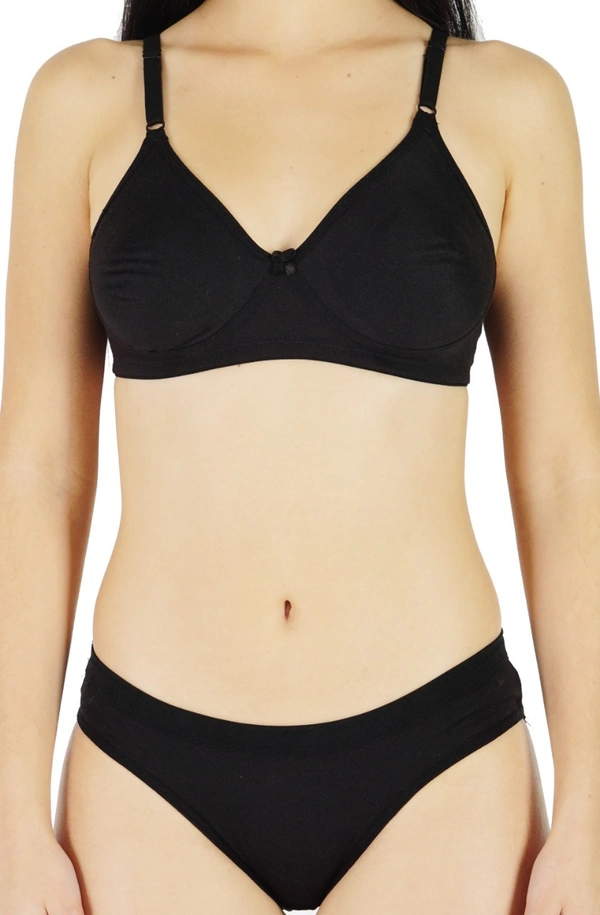 Ladyland Bra & Panty Set Solid Color Lingerie Set - 36B, 100, Black