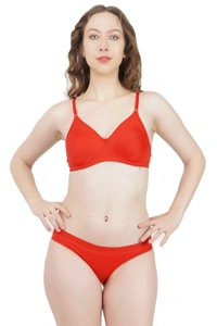 Ladyland Bra & Panty Set Solid Color Lingerie Set - 38, 100, Red