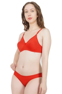 Ladyland Bra & Panty Set Solid Color Lingerie Set - 38, 100, Red