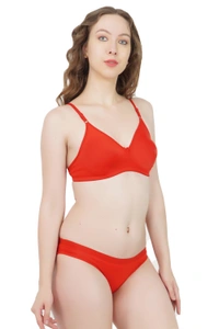 Ladyland Bra & Panty Set Solid Color Lingerie Set - 38, 100, Red