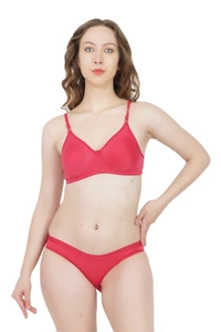 Ladyland Bra & Panty Set Solid Color Lingerie Set - 36B, 100, Magenta