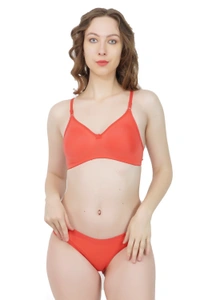 Ladyland Bra & Panty Set Solid Color Lingerie Set - 28B, 100, Orange