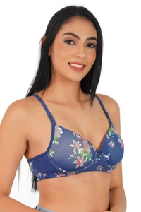 Ladyland Women Full Coverage Push-up Padded Printed Bra - 36B, 100, Blue
