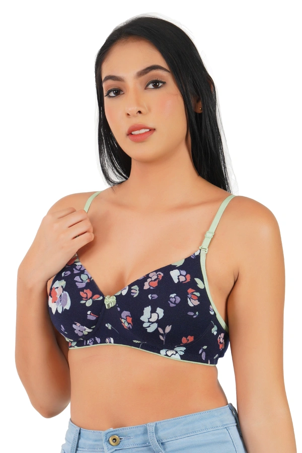 Ladyland Women Full Coverage Lite Padded Lycra Printed Bra - 36B, 100, Green