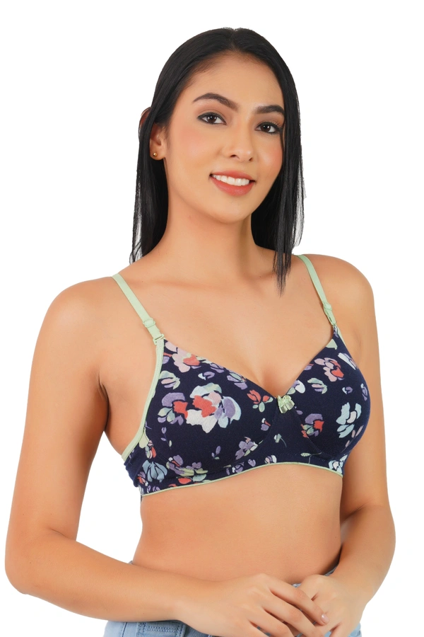 Ladyland Women Full Coverage Lite Padded Lycra Printed Bra - 36B, 100, Green
