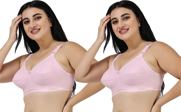 Ladyland Full Coverage Non padded Cotton Bra - 34C, No, Western Wear, PAck Of 2, Pink::Pink