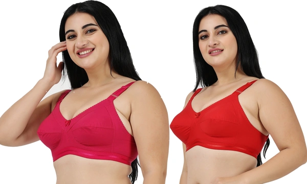 Ladyland Full Coverage Non padded Cotton Bra - 38C, No, Western Wear, PAck Of 2, Maroon::Red