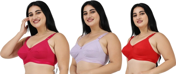 Ladyland Full Coverage Non padded Cotton Bra - 42C, No, Western Wear, PAck Of 2, Maroon::Red::Purple