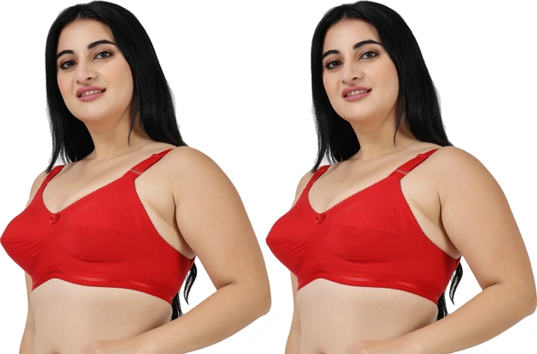 Ladyland Full Coverage Non padded Cotton Bra - 44C, No, Western Wear, PAck Of 2, Red::Red