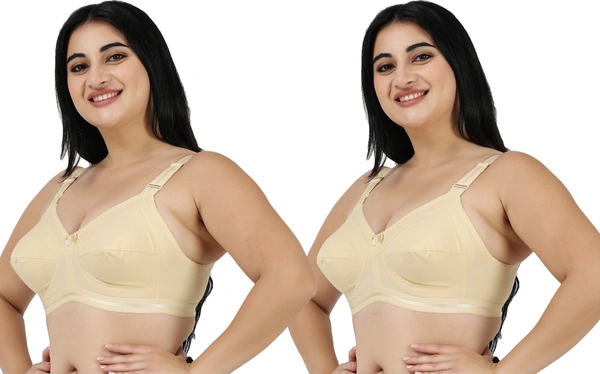 Ladyland Full Coverage Non padded Cotton Bra - 36C, No, Western Wear, PAck Of 2, Beige::Beige