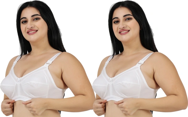 Ladyland Full Coverage Non padded Cotton Bra - 46C, No, Western Wear, PAck Of 2, White::White