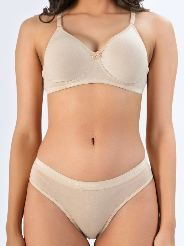 Ladyland Bra & Panty Set Solid Green Lingerie Set - 34B