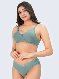 Ladyland Bra & Panty Set Solid Green Lingerie Set - 30B, 100, Green, Full Coverage, Cotton, Hand wash, All Days Comfortable, Non Wired, Regular, B, Branded Box, N/A, Non Padded, Women, 1