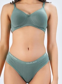 Ladyland Bra & Panty Set Solid Green Lingerie Set - 30B, 100, Green, Full Coverage, Cotton, Hand wash, All Days Comfortable, Non Wired, Regular, B, Branded Box, N/A, Non Padded, Women, 1