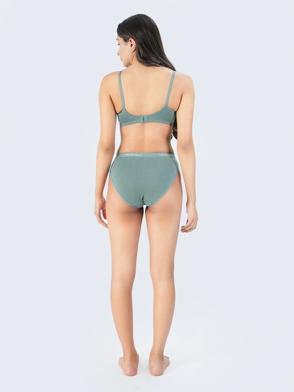 Ladyland Bra & Panty Set Solid Green Lingerie Set - 30B, 100, Green, Full Coverage, Cotton, Hand wash, All Days Comfortable, Non Wired, Regular, B, Branded Box, N/A, Non Padded, Women, 1