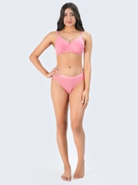 Ladyland Bra & Panty Set Solid Green Lingerie Set - 30B, 100, PEACH, Full Coverage, Cotton, Hand wash, All days Comfortable, Regular, Branded Box, Non wired, B, Non Padded, Women, 1