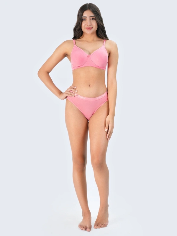 Ladyland Bra & Panty Set Solid Green Lingerie Set - 30B, 100, PEACH, Full Coverage, Cotton, Hand wash, All days Comfortable, Regular, Branded Box, Non wired, B, Non Padded, Women, 1