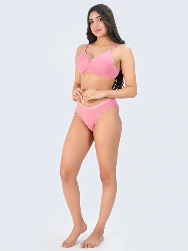 Ladyland Bra & Panty Set Solid Green Lingerie Set - 30B, 100, PEACH, Full Coverage, Cotton, Hand wash, All days Comfortable, Regular, Branded Box, Non wired, B, Non Padded, Women, 1