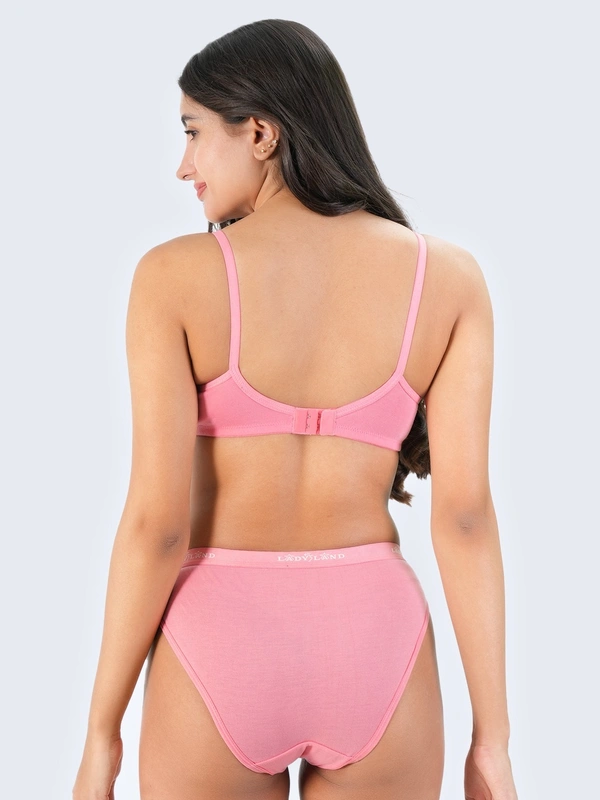Ladyland Bra & Panty Set Solid Green Lingerie Set - 30B, 100, PEACH, Full Coverage, Cotton, Hand wash, All days Comfortable, Regular, Branded Box, Non wired, B, Non Padded, Women, 1