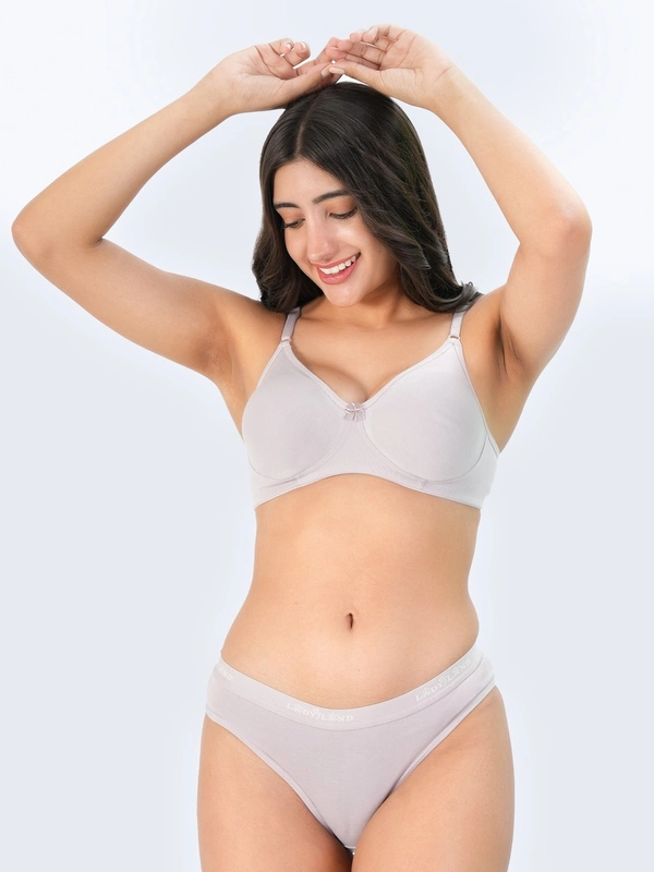 Ladyland Bra & Panty Set Solid Green Lingerie Set - 30B, 100, Grey, Full Coverage, Cotton, Hand wash, All days Comfortable, Regular, Branded Box, Non Wired, B, Non Padded, Women, 1