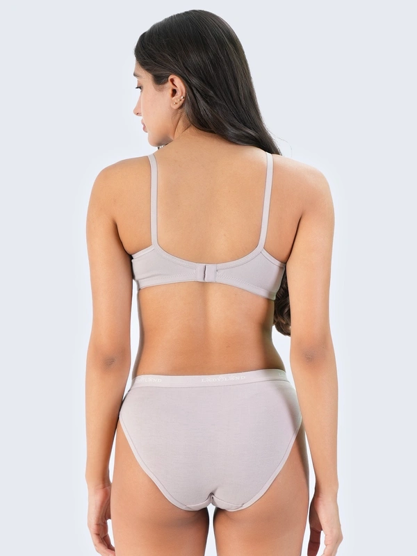 Ladyland Bra & Panty Set Solid Green Lingerie Set - 30B, 100, Grey, Full Coverage, Cotton, Hand wash, All days Comfortable, Regular, Branded Box, Non Wired, B, Non Padded, Women, 1