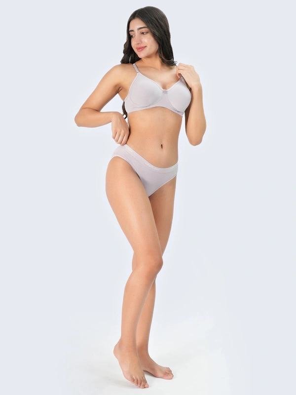 Ladyland Bra & Panty Set Solid Green Lingerie Set - 30B, 100, Grey, Full Coverage, Cotton, Hand wash, All days Comfortable, Regular, Branded Box, Non Wired, B, Non Padded, Women, 1