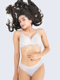 Ladyland Bra & Panty Set Solid Green Lingerie Set - 30B, 100, Grey, Full Coverage, Cotton, Hand wash, All days Comfortable, Regular, Branded Box, Non Wired, B, Non Padded, Women, 1