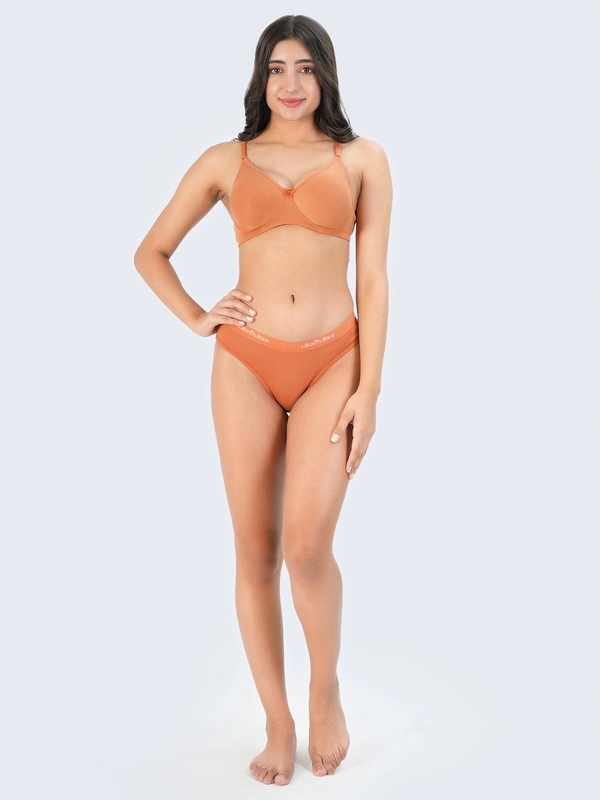 Ladyland Bra & Panty Set Solid Green Lingerie Set - 30B, 100, Orange, Full Coverage, cotton, Hand wash, All days Comfortable, Regular, Branded Box, Non wired, B, Non Padded, Women, 1