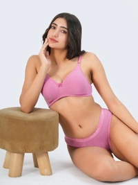 Ladyland Bra & Panty Set Solid Green Lingerie Set - 30B, 100, Pink, full Coverage, Cotton, Hand wash, All days Comfortable, Regular, Branded Box, Non wired, B, Non Padded, Women, 1