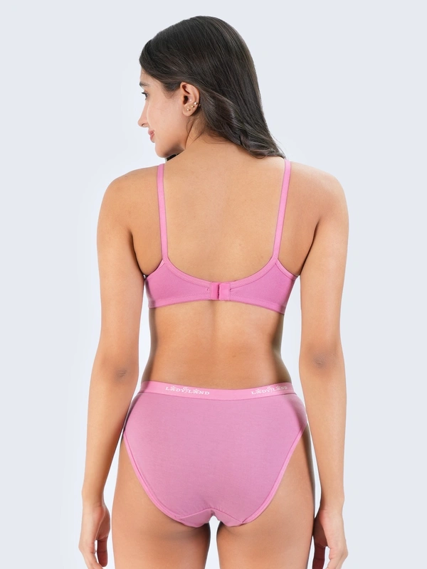 Ladyland Bra & Panty Set Solid Green Lingerie Set - 30B, 100, Pink, full Coverage, Cotton, Hand wash, All days Comfortable, Regular, Branded Box, Non wired, B, Non Padded, Women, 1