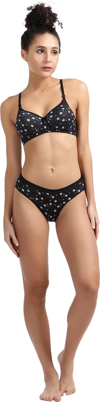 Ladyland Seamless mould Cup padded Lingerie set pack of 1 - 40B, Black