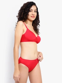 Ladyland Padded Mould Cup Seamless Lingerie set - 32B, Red