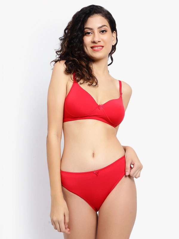 Ladyland Padded Mould Cup Seamless Lingerie set - 36B, Red