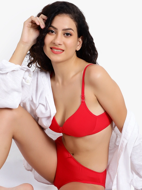 Ladyland Padded Mould Cup Seamless Lingerie set - 36B, Red