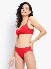 Ladyland Padded Mould Cup Seamless Lingerie set - 36B, Red