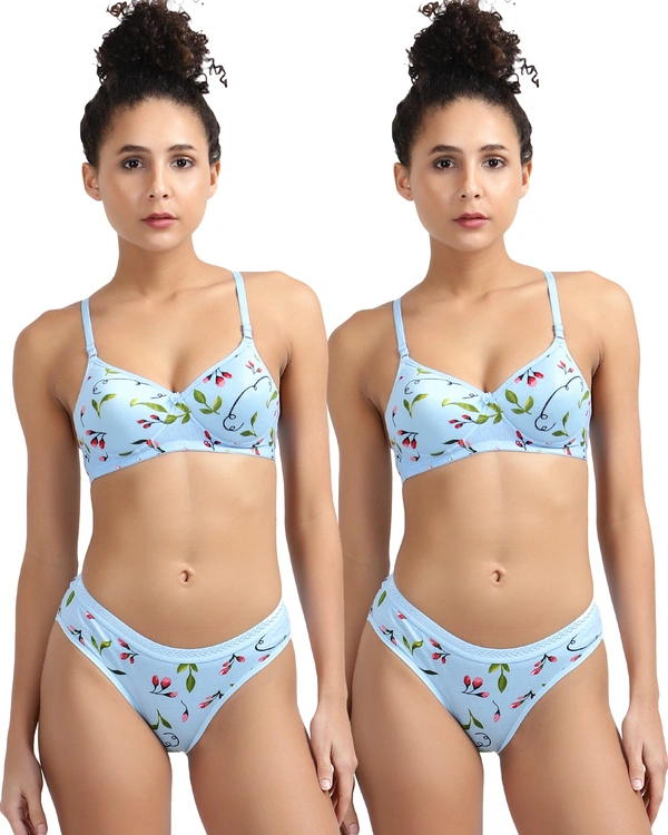 Ladyland Seamless mould Cup padded Lingerie set pack of 2 - 40B, Light Blue