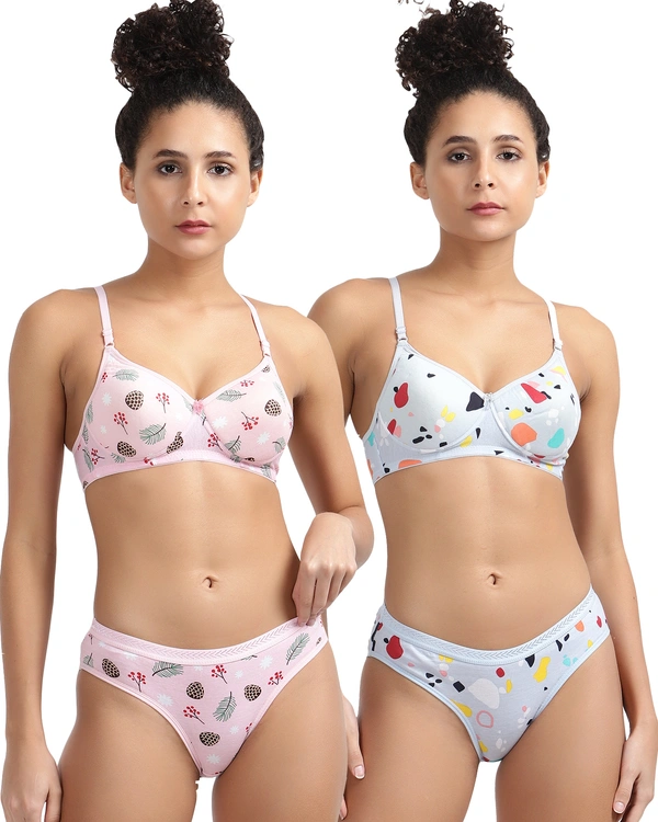 Ladyland Seamless mould Cup padded Lingerie set pack of 2 - 36B, Pink::Grey