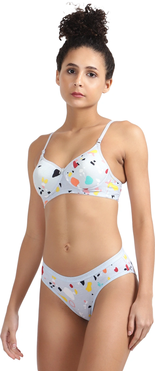 Ladyland Seamless mould Cup padded Lingerie set pack of 2 - 40B, Light Blue::Light Blue