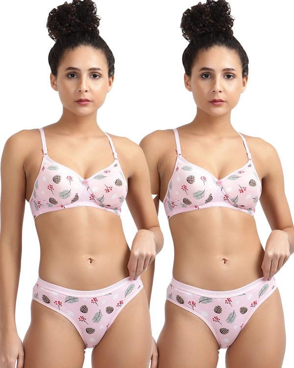 Ladyland Seamless mould Cup padded Lingerie set pack of 2 - 40B, Pink