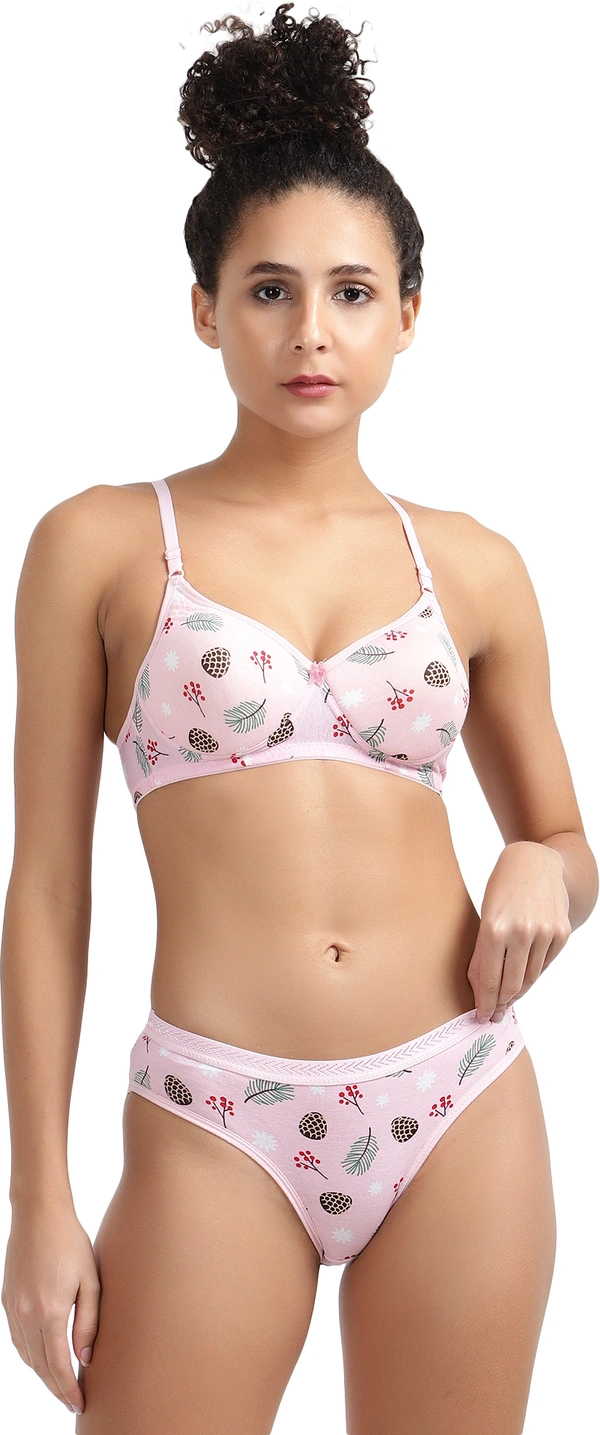 Ladyland Seamless mould Cup padded Lingerie set pack of 2 - 40B, Pink