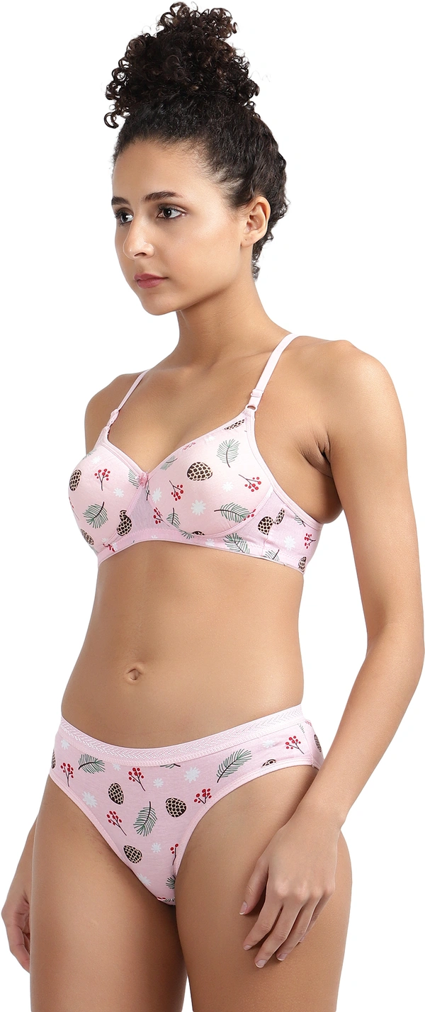 Ladyland Seamless mould Cup padded Lingerie set pack of 2 - 40B, Pink