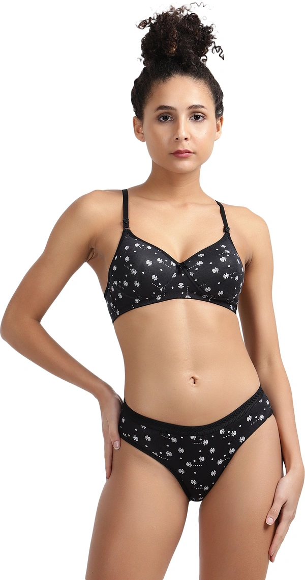 Ladyland Seamless mould Cup padded Lingerie set pack of 2 - 40B, Blue::Black