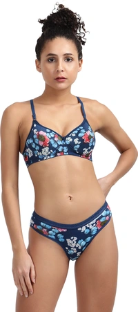 Ladyland Seamless mould Cup padded Lingerie set pack of 2 - 40B, Blue::Black