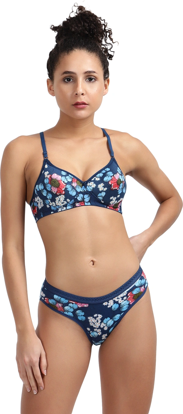 Ladyland Seamless mould Cup padded Lingerie set pack of 2 - 40B, Blue::Black