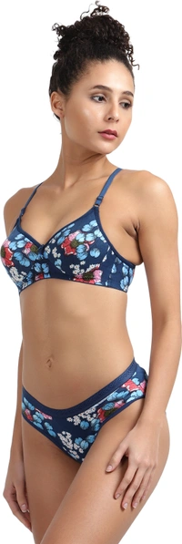 Ladyland Seamless mould Cup padded Lingerie set pack of 2 - 40B, Blue::Black