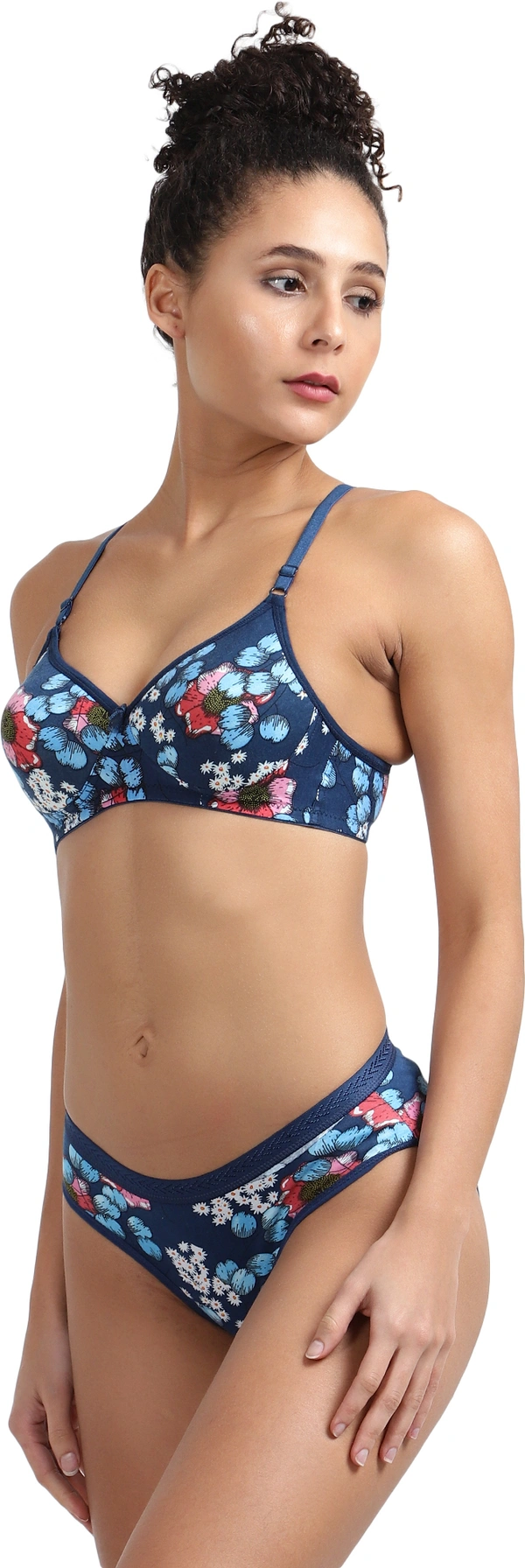 Ladyland Seamless mould Cup padded Lingerie set pack of 2 - 40B, Blue::Black