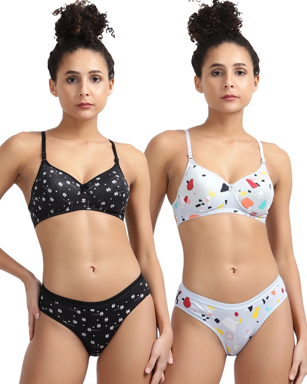 Ladyland Seamless mould Cup padded Lingerie set pack of 2 - 30B, Blue::Grey