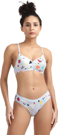 Ladyland Seamless mould Cup padded Lingerie set pack of 2 - 32B, Light Blue::Grey