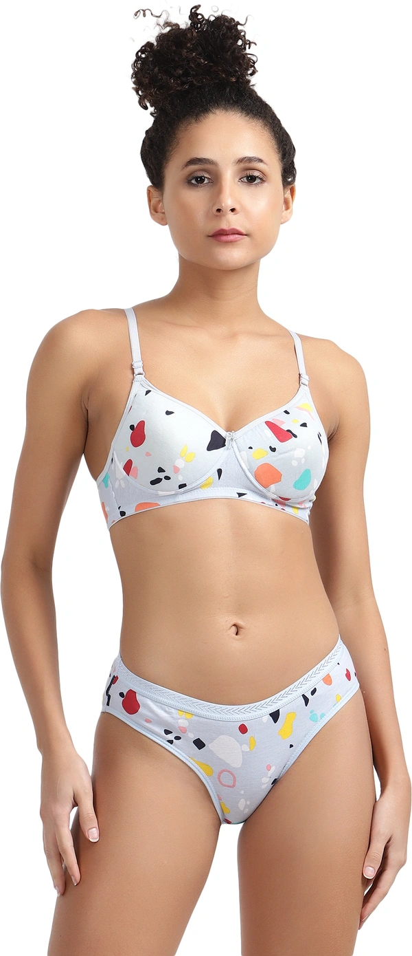 Ladyland Seamless mould Cup padded Lingerie set pack of 2 - 32B, Light Blue::Grey