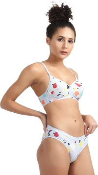 Ladyland Seamless mould Cup padded Lingerie set pack of 2 - 32B, Light Blue::Grey